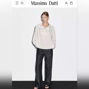 Massimo Dutti Charcoal Wide-Leg Pants
